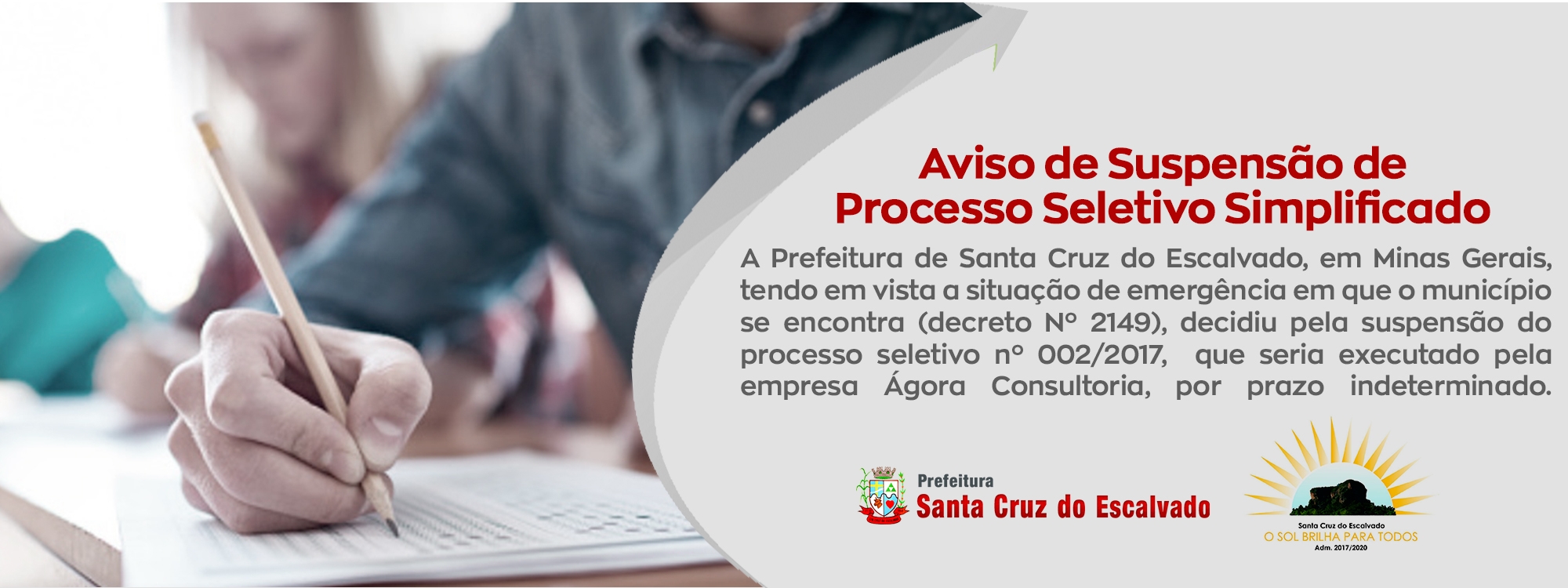 Aviso de Suspensão de Processo Seletivo Simplificado Prefeitura